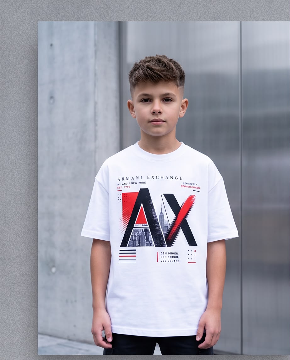 Camiseta Armani Exchange Niños AX Blanca - Lifestyle caminando exterior