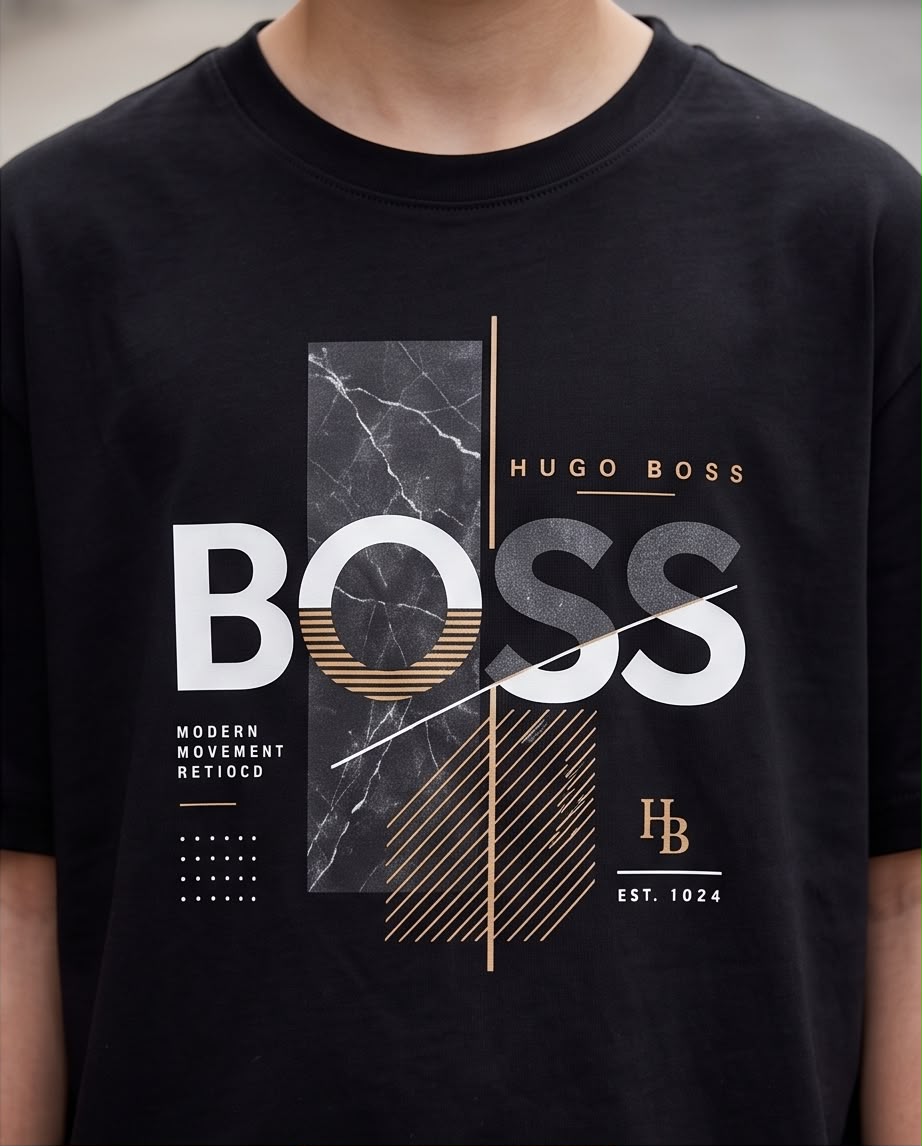 Camiseta Hugo Boss Niños BOSS Modern Movement Negro - Detalle gráfico frontal
