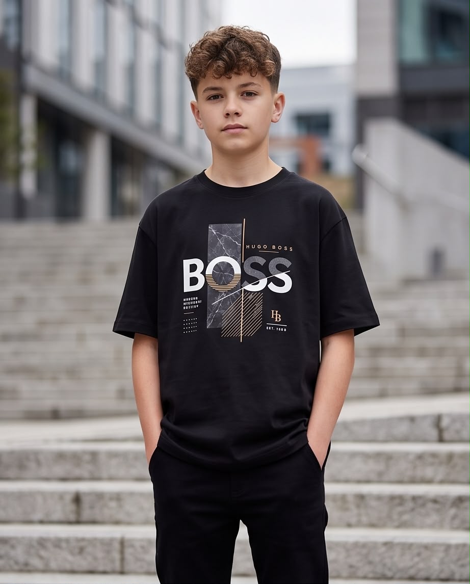 Camiseta Hugo Boss Niños BOSS Modern Movement Negro - Lifestyle caminando canal