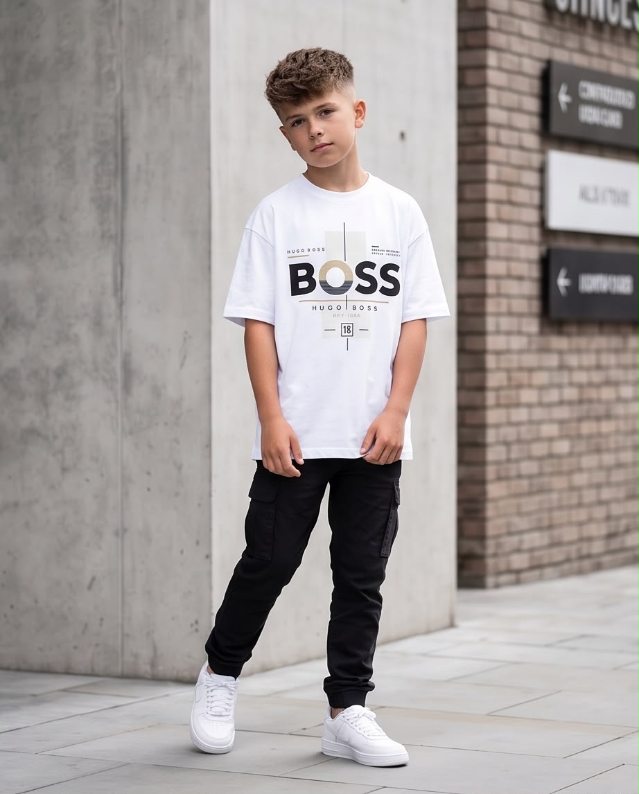 Camiseta Hugo Boss Niños BOSS OFF 1000 Blanca - Detalle gráfico frontal