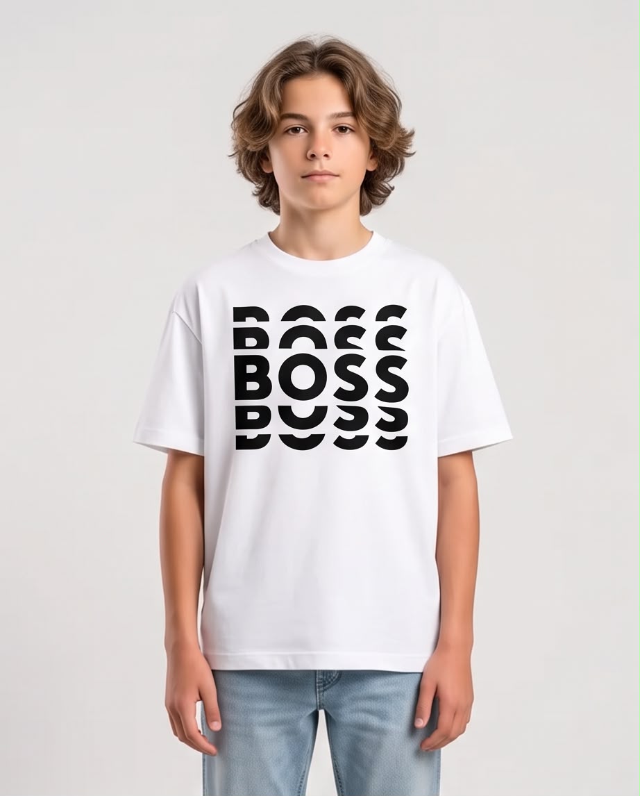Camiseta Hugo Boss Niños BOSS Triple Stack Negro Blanca - Lifestyle apoyado banco exterior