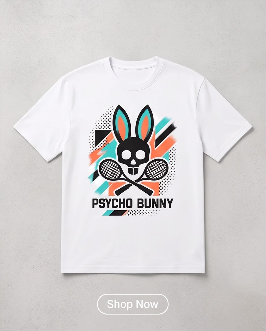 Camiseta Psycho Bunny Niños Skull Tennis Blanca - Flat lay producto fondo gris