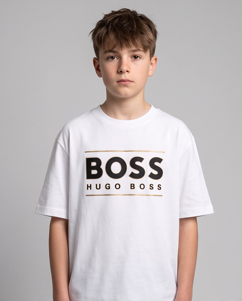 Camiseta Hugo Boss Niños BOSS Gold Frame Blanca - Lifestyle calle graffiti urbano