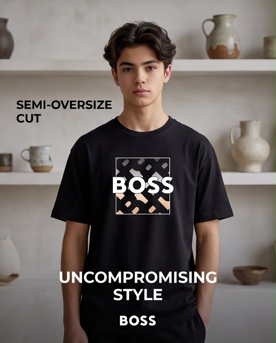 Camiseta Hugo Boss Niños BOSS Monogram Box Negro - Detalle gráfico frontal close-up