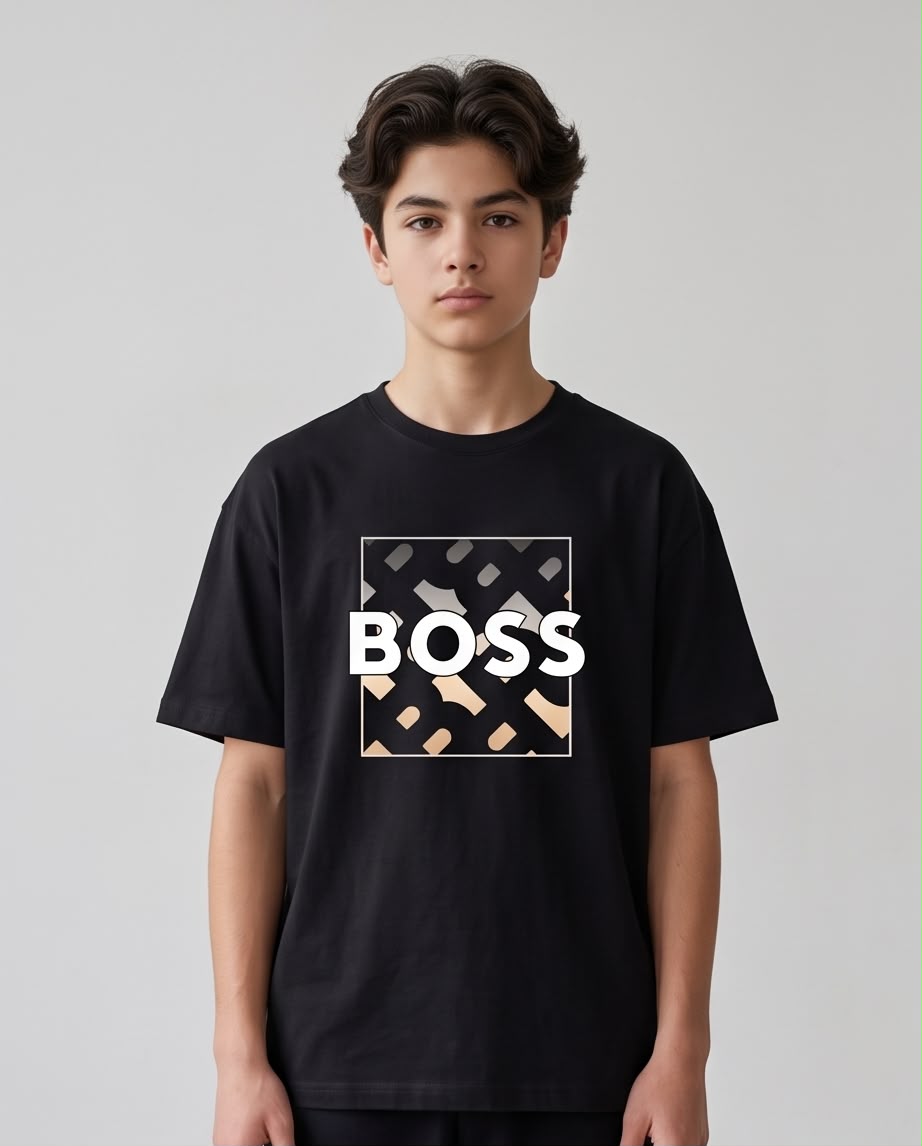 Camiseta Hugo Boss Niños BOSS Monogram Box Negro - Lifestyle interior arte abstracto
