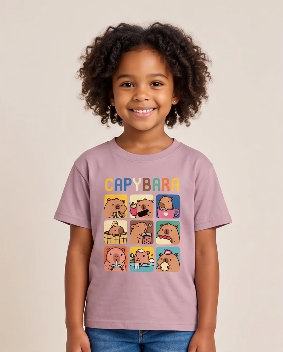 Vista frontal de camiseta Capybara Rosa Vieja para niña