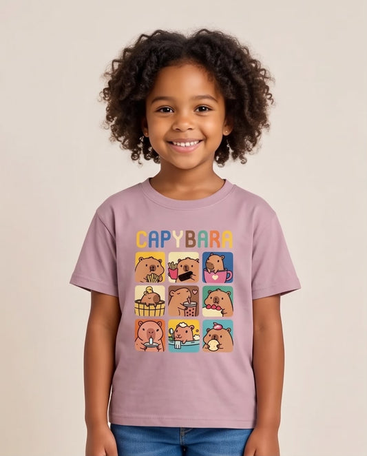 Vista frontal de camiseta Capybara Rosa Vieja para niña