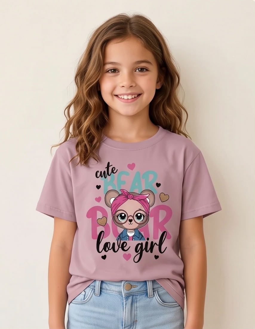 Niña caminando con camiseta Cute Bear Rosa Vieja