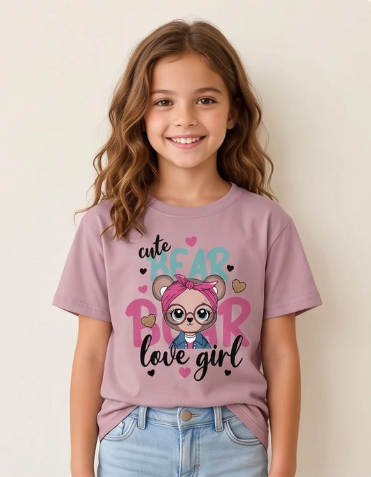 Niña caminando con camiseta Cute Bear Rosa Vieja