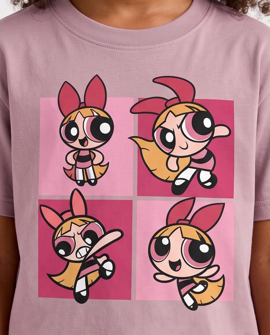 Niña sentada con camiseta Bombón Rosa Vieja