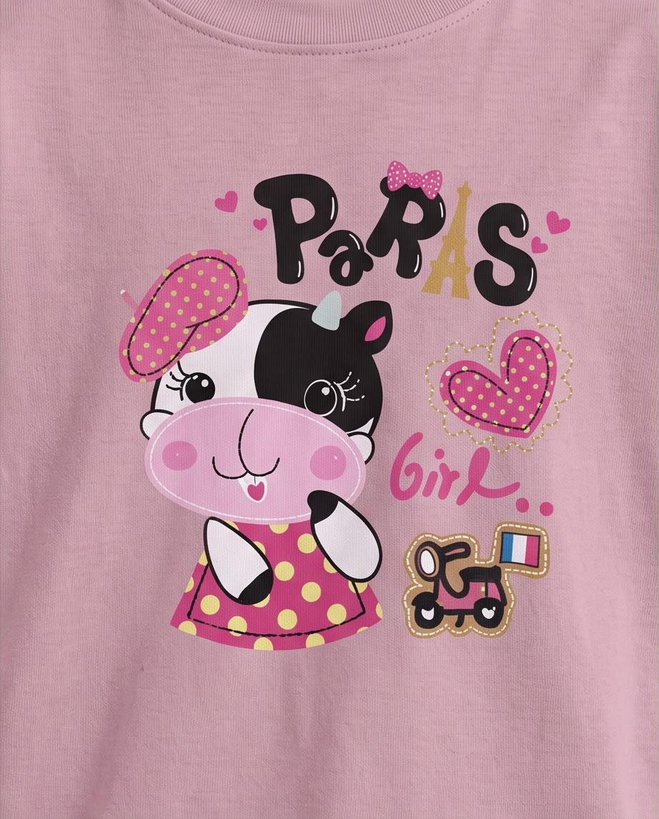 Niña sonriente con camiseta Paris Girl Rosa Vieja