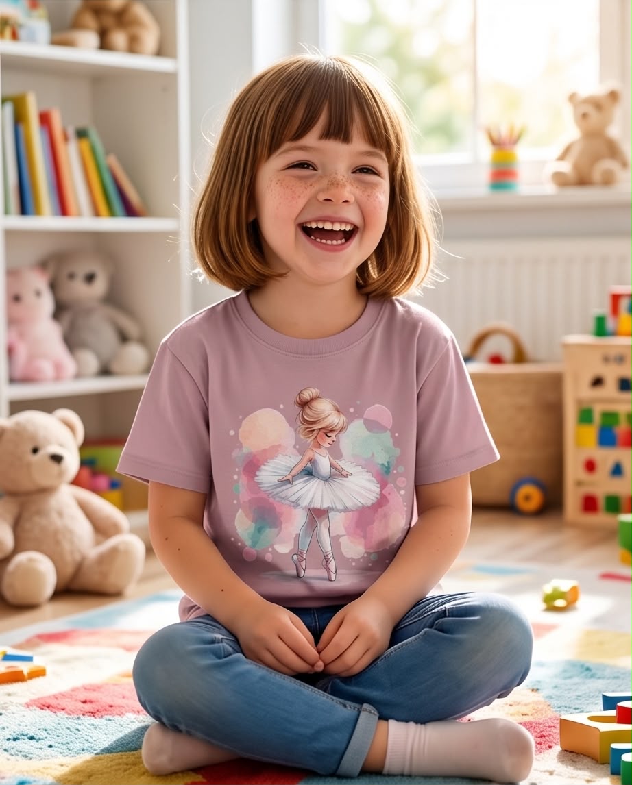 Niña de cuerpo entero con camiseta de bailarina Rosa Vieja