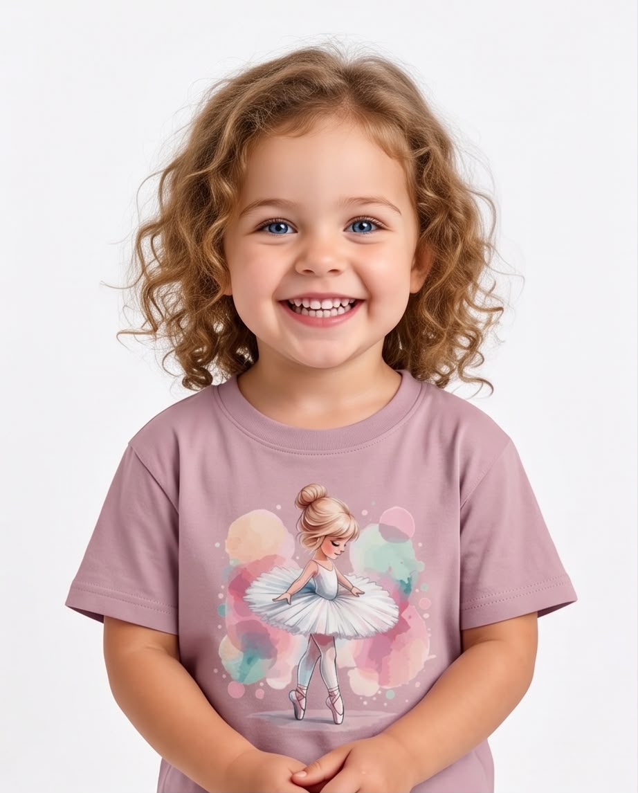 Niña con camiseta Rosa Vieja de bailarina con tutú blanco
