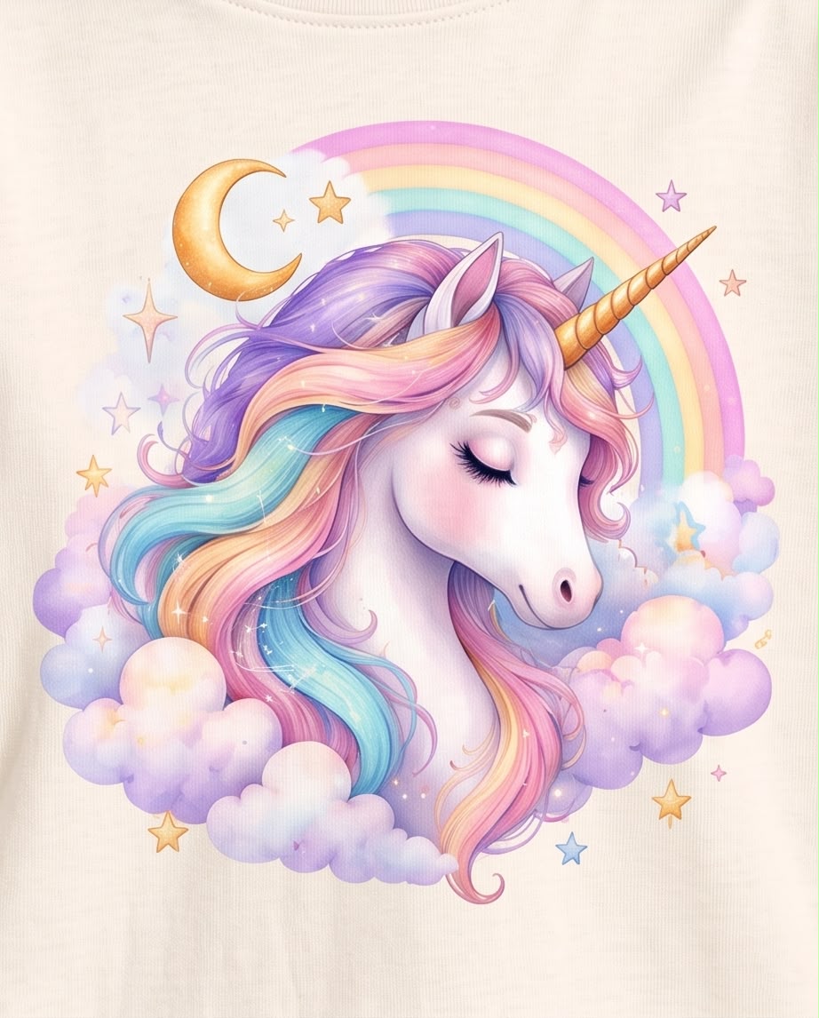 Niña con camiseta Vainilla de unicornio arcoíris, vista frontal