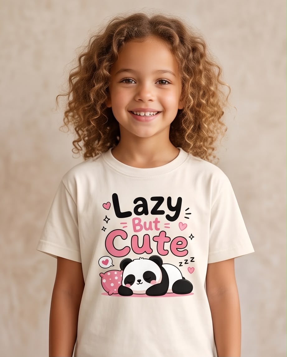 Niña al aire libre con camiseta de panda Lazy But Cute