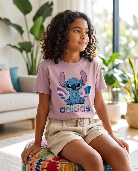 Vista de cuerpo completo de camiseta Stitch adidas Rosa Vieja