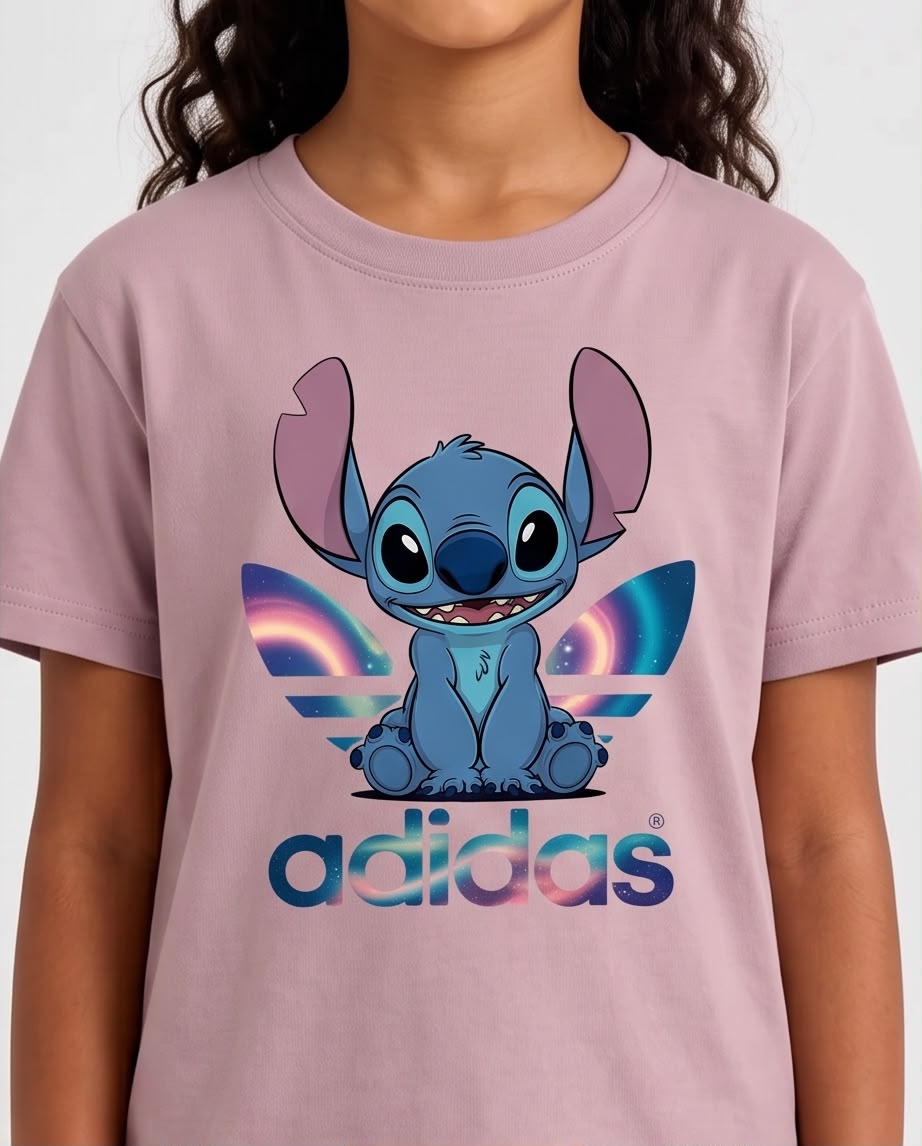 Vista frontal de camiseta Stitch adidas Rosa Vieja