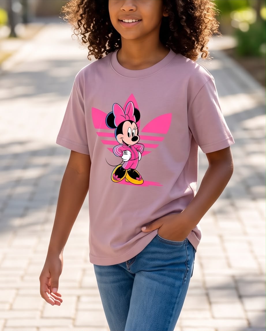 Vista frontal de camiseta Minnie con trébol rosa Rosa Vieja