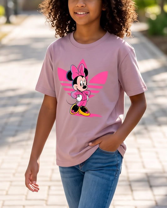 Vista frontal de camiseta Minnie con trébol rosa Rosa Vieja