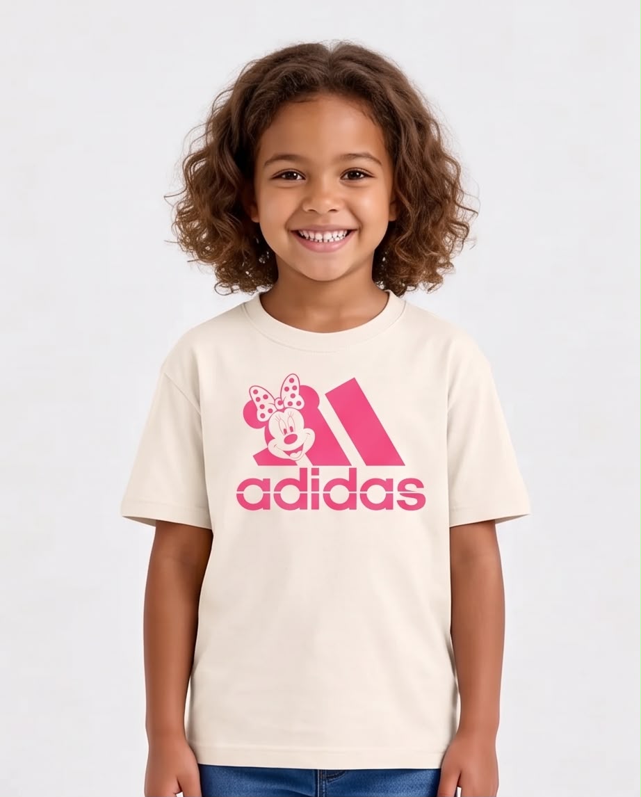 Niña corriendo con camiseta Minnie adidas rosa
