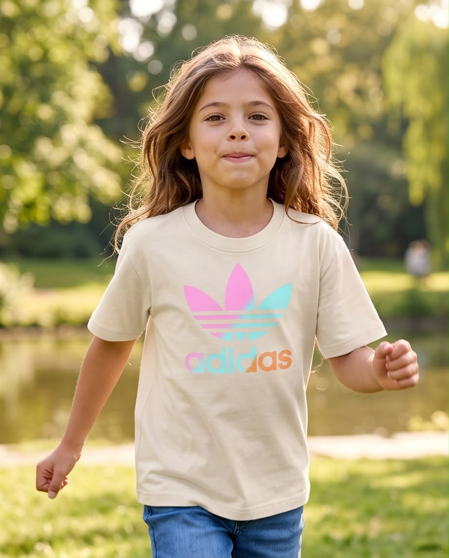 Detalle del estampado adidas trébol en tonos pastel