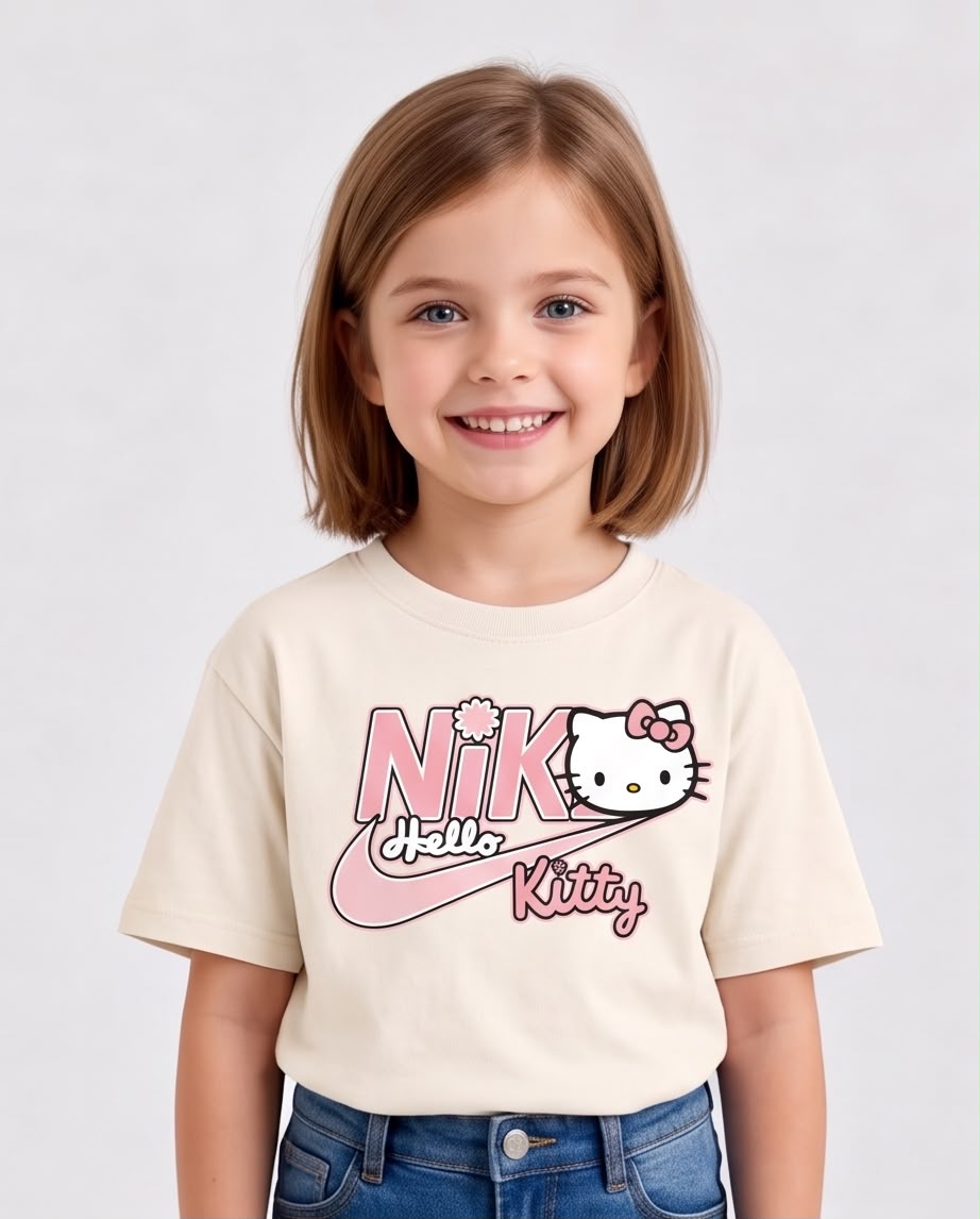 Niña de cuerpo entero con camiseta Hello Kitty Nike