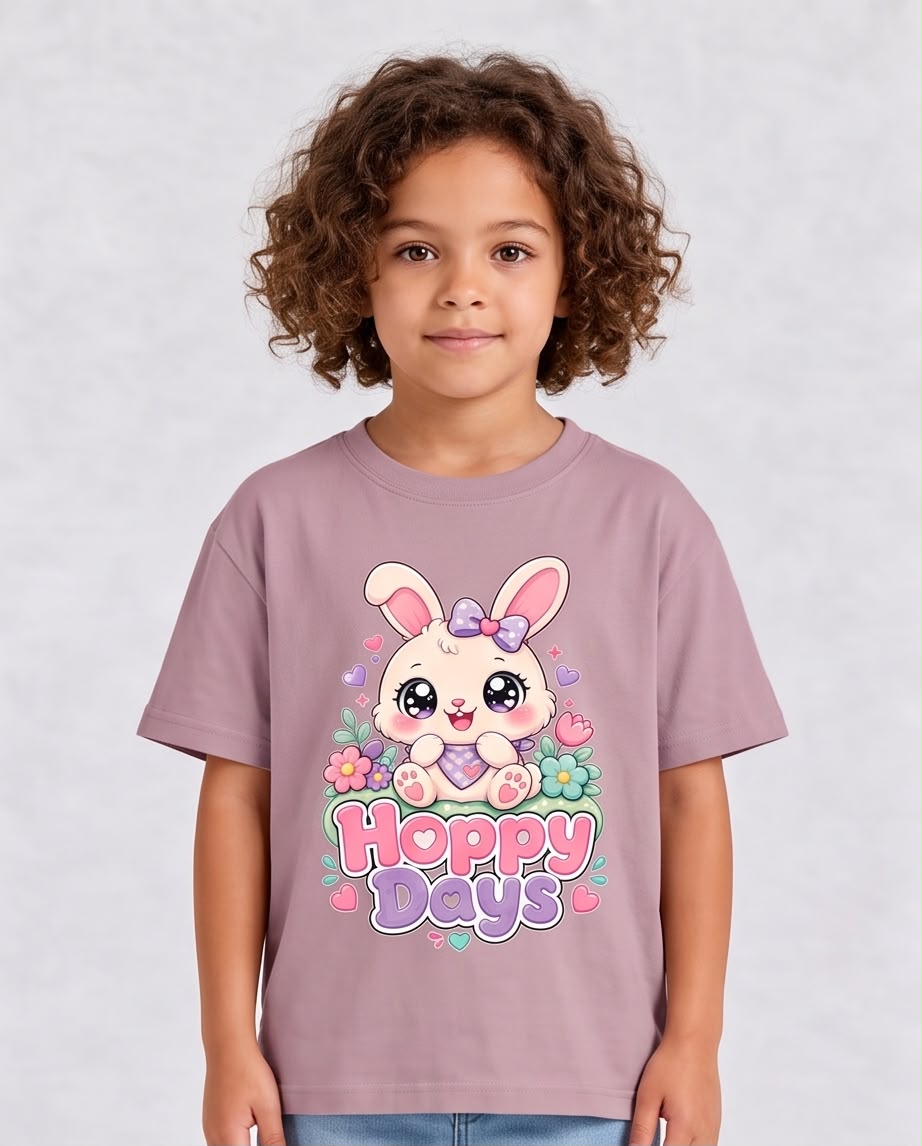 Vista frontal de camiseta Conejita Hoppy Days Rosa Vieja
