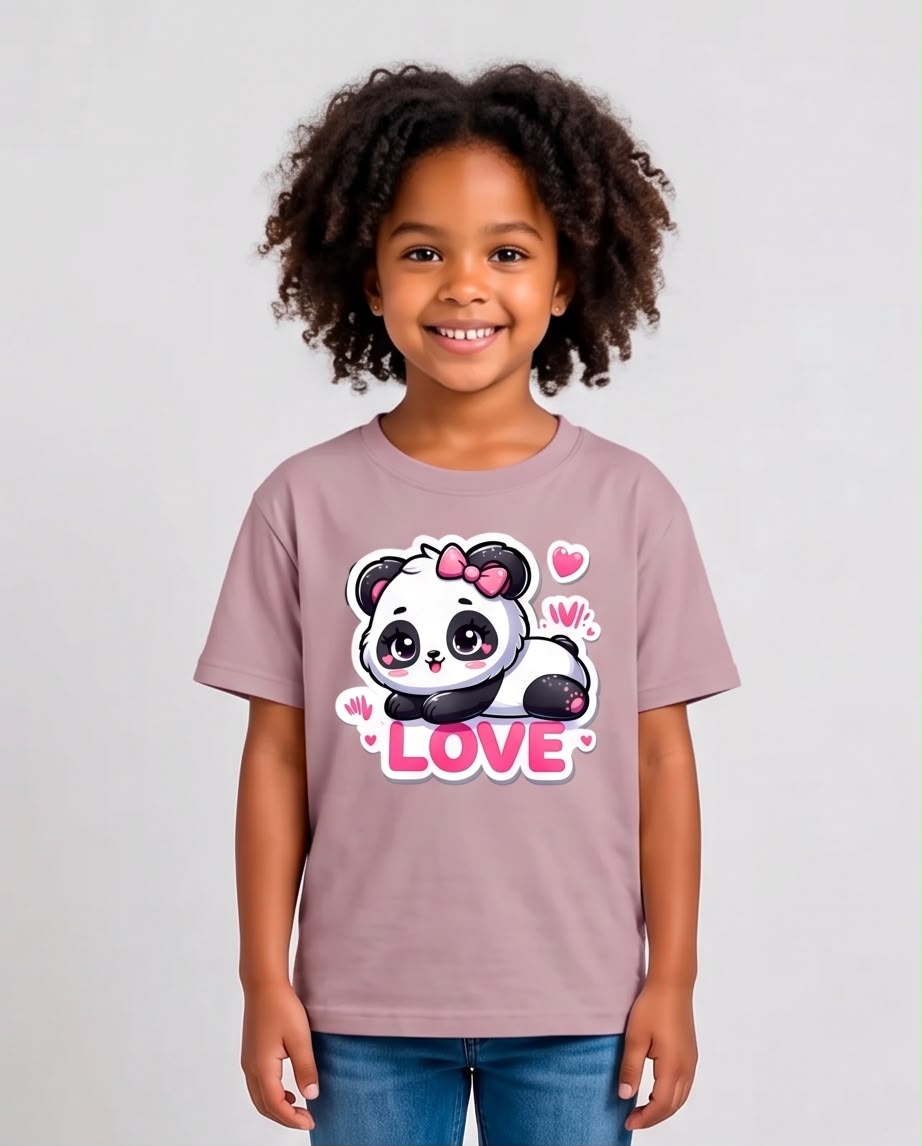 Niña saltando con camiseta Pandita Love Rosa Vieja