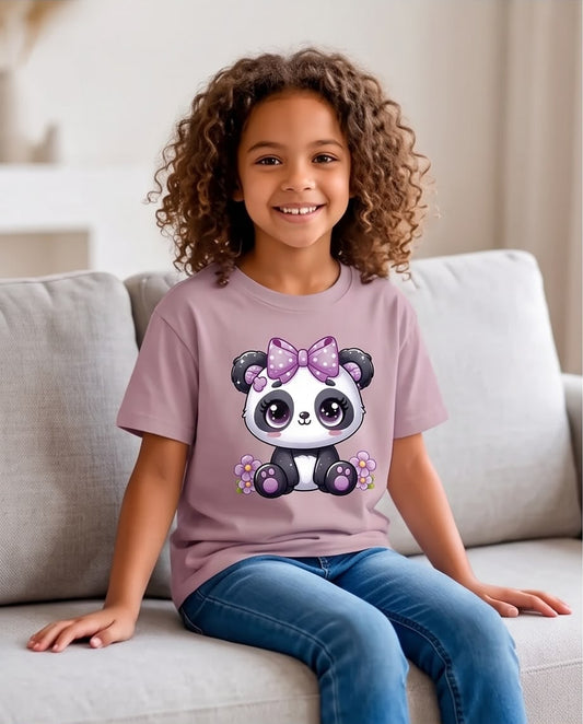 Vista lateral de camiseta Pandita Lazo Lila Rosa Vieja