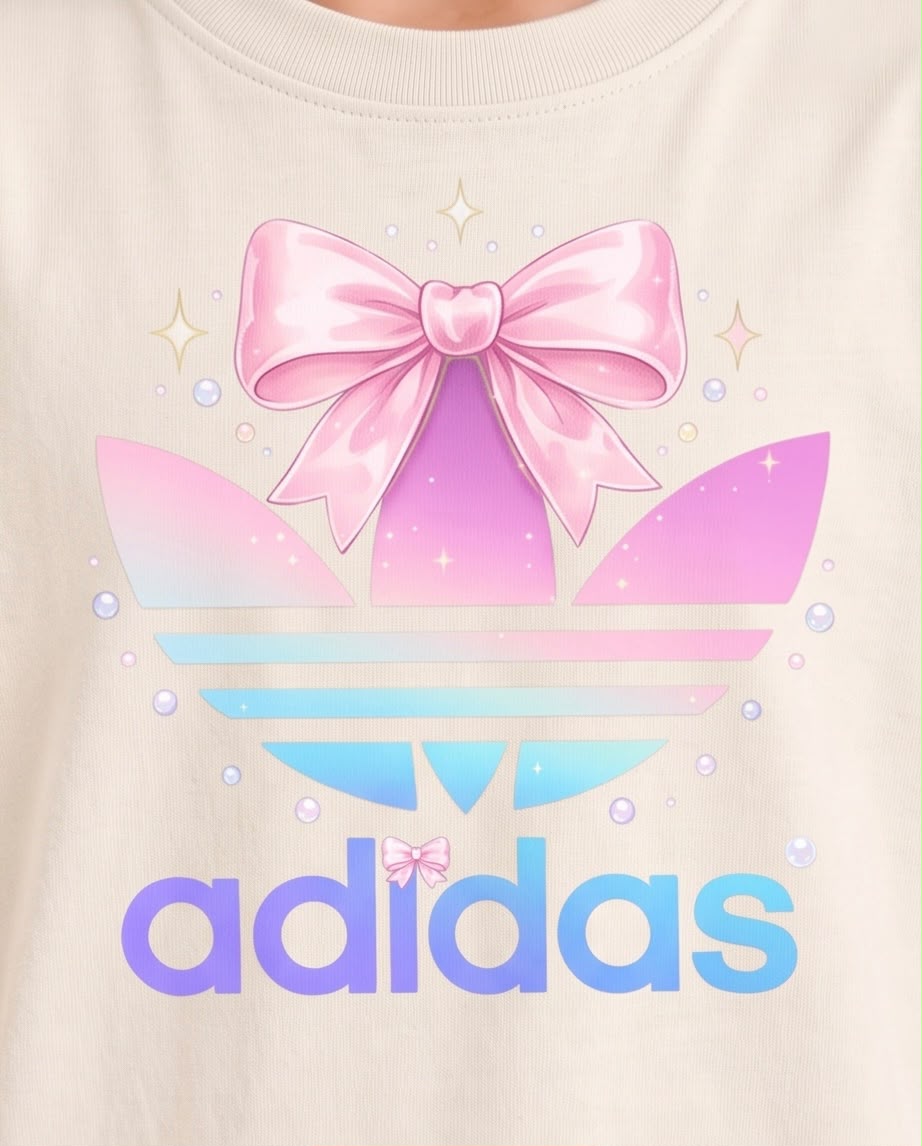 Vista posterior de camiseta Vainilla adidas con lazo rosa