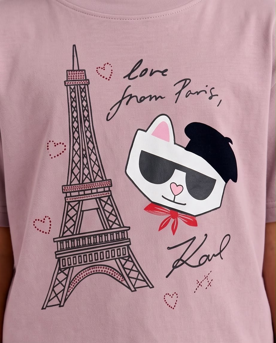 Vista de cuerpo completo de camiseta Gatita Love from Paris Rosa Vieja