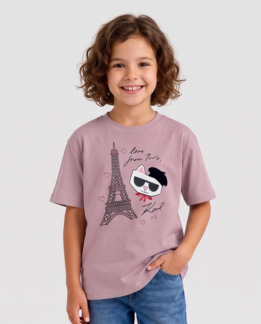 Vista frontal de camiseta Gatita Love from Paris Rosa Vieja