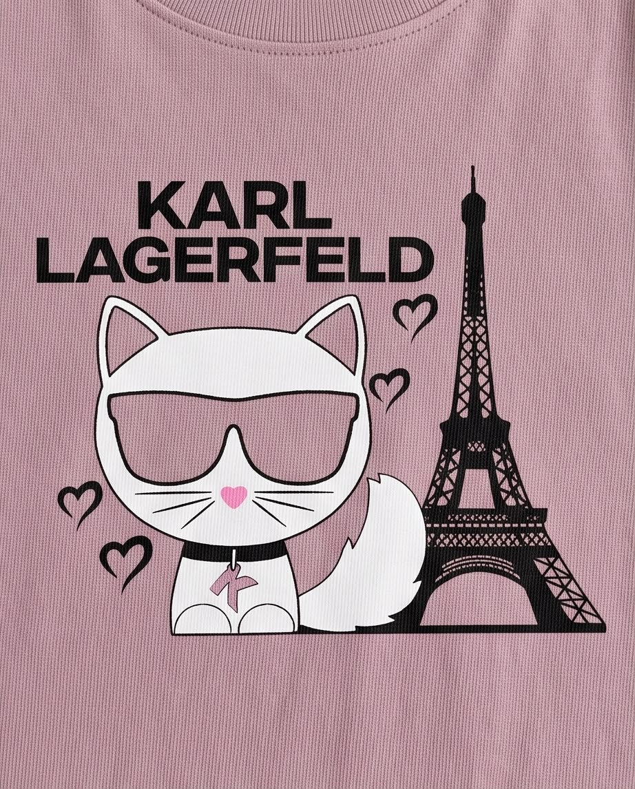 Niña con camiseta Gatita Karl Lagerfeld Rosa Vieja en exterior