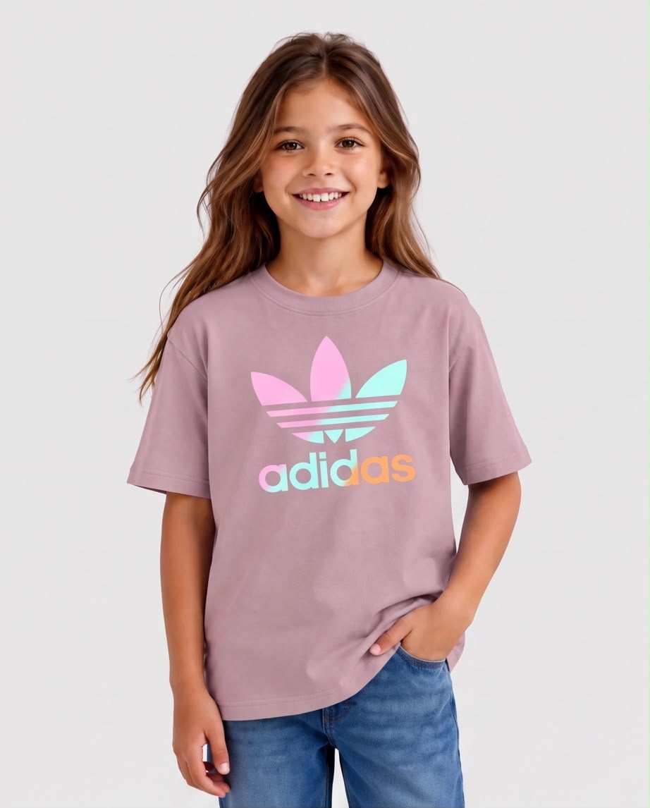 Vista lateral de camiseta adidas Trébol Pastel Rosa Vieja