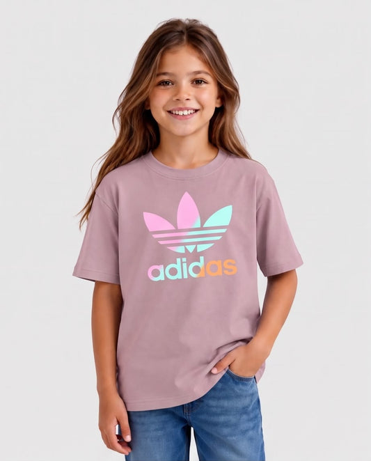 Vista lateral de camiseta adidas Trébol Pastel Rosa Vieja