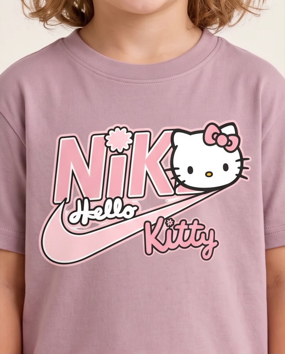 Niña corriendo con camiseta Hello Kitty Nike Rosa Vieja