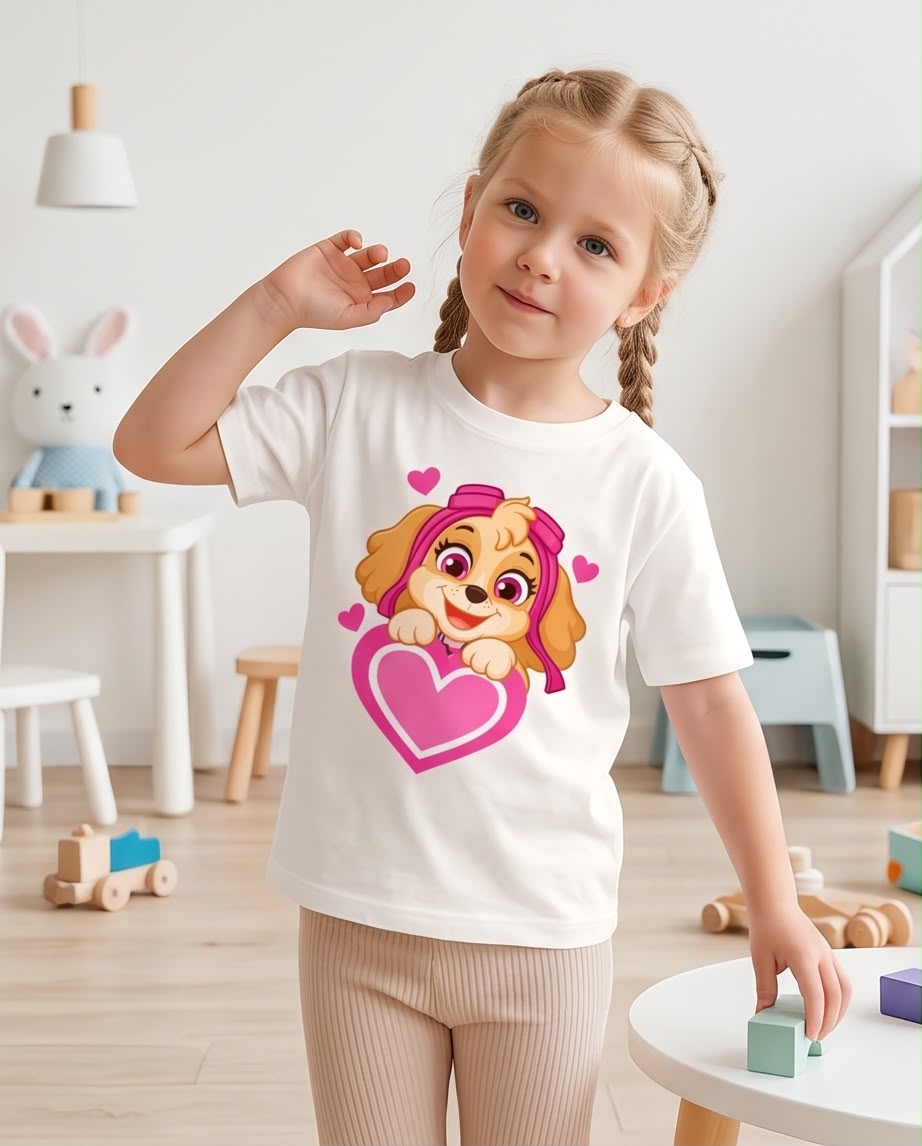 Detalle del estampado Skye con corazón rosa