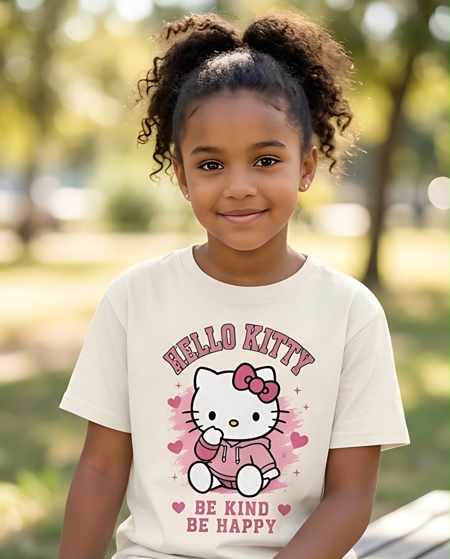 Detalle del estampado Hello Kitty Be Kind Be Happy