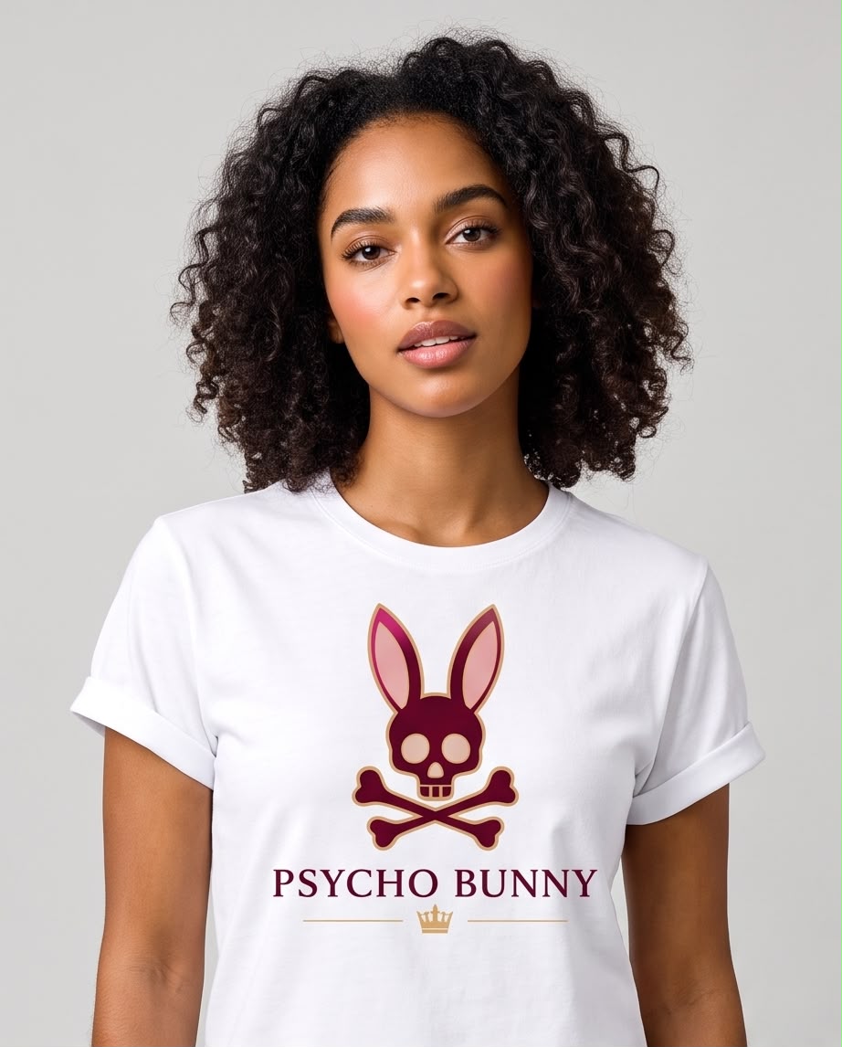Camiseta blanca Psycho Bunny de mujer, vista lateral
