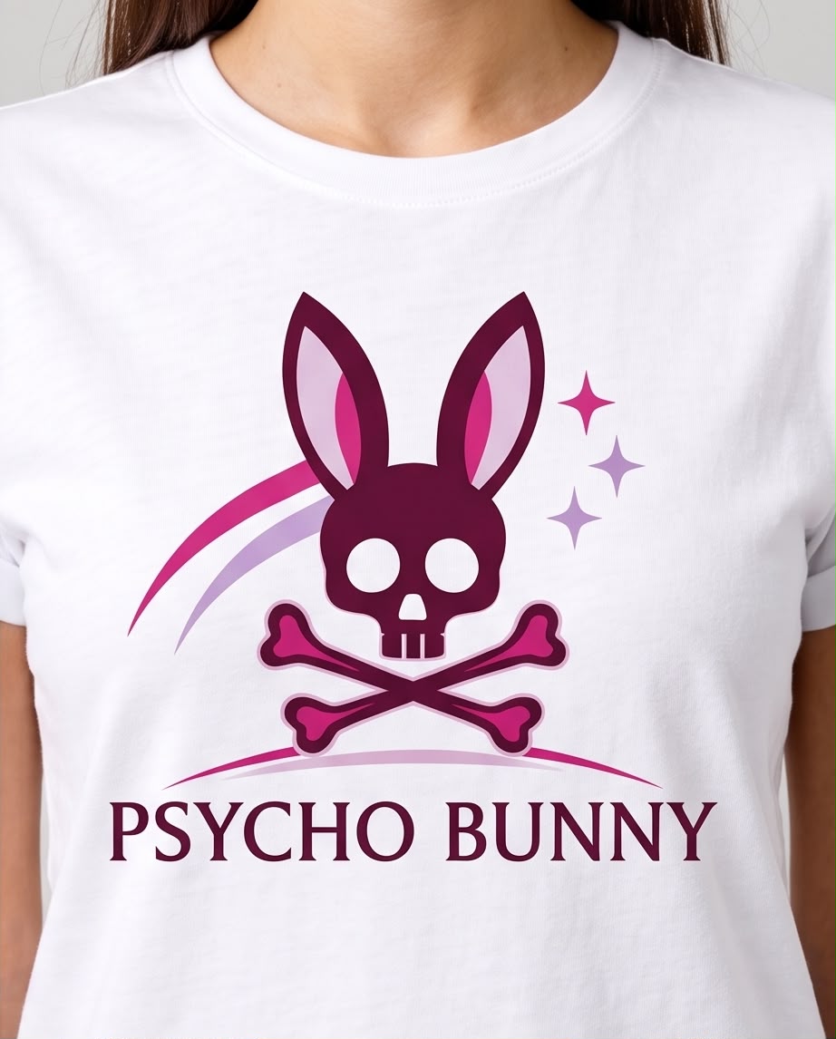 Camiseta blanca Psycho Bunny estrellas fucsias en look urbano