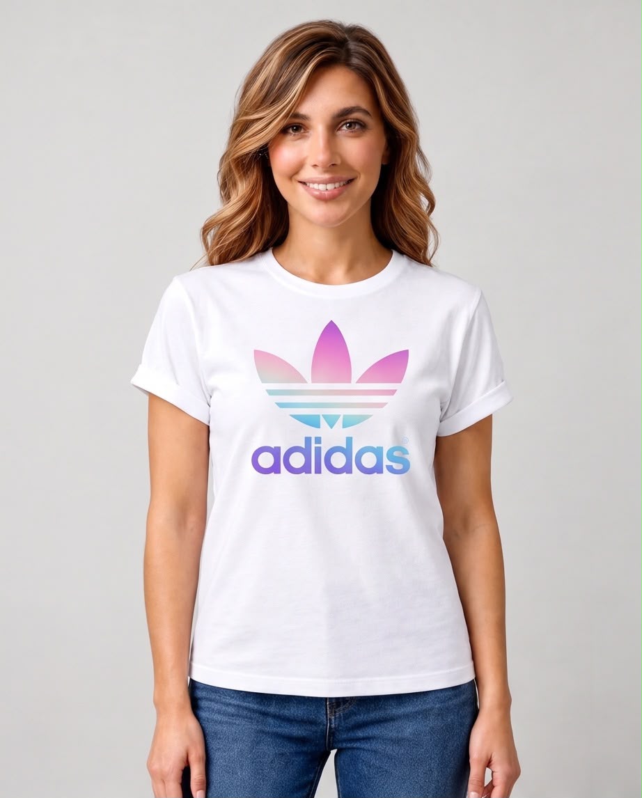 Camiseta blanca adidas trébol pastel, vista completa