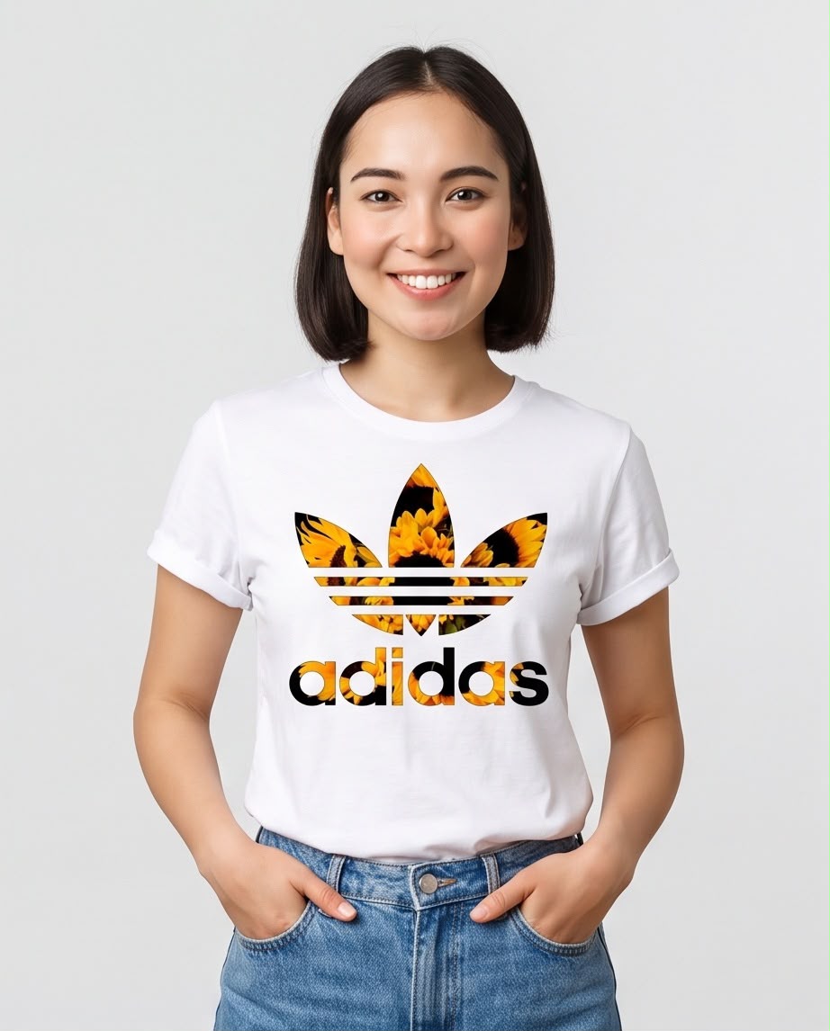Camiseta blanca de mujer adidas girasoles en look casual