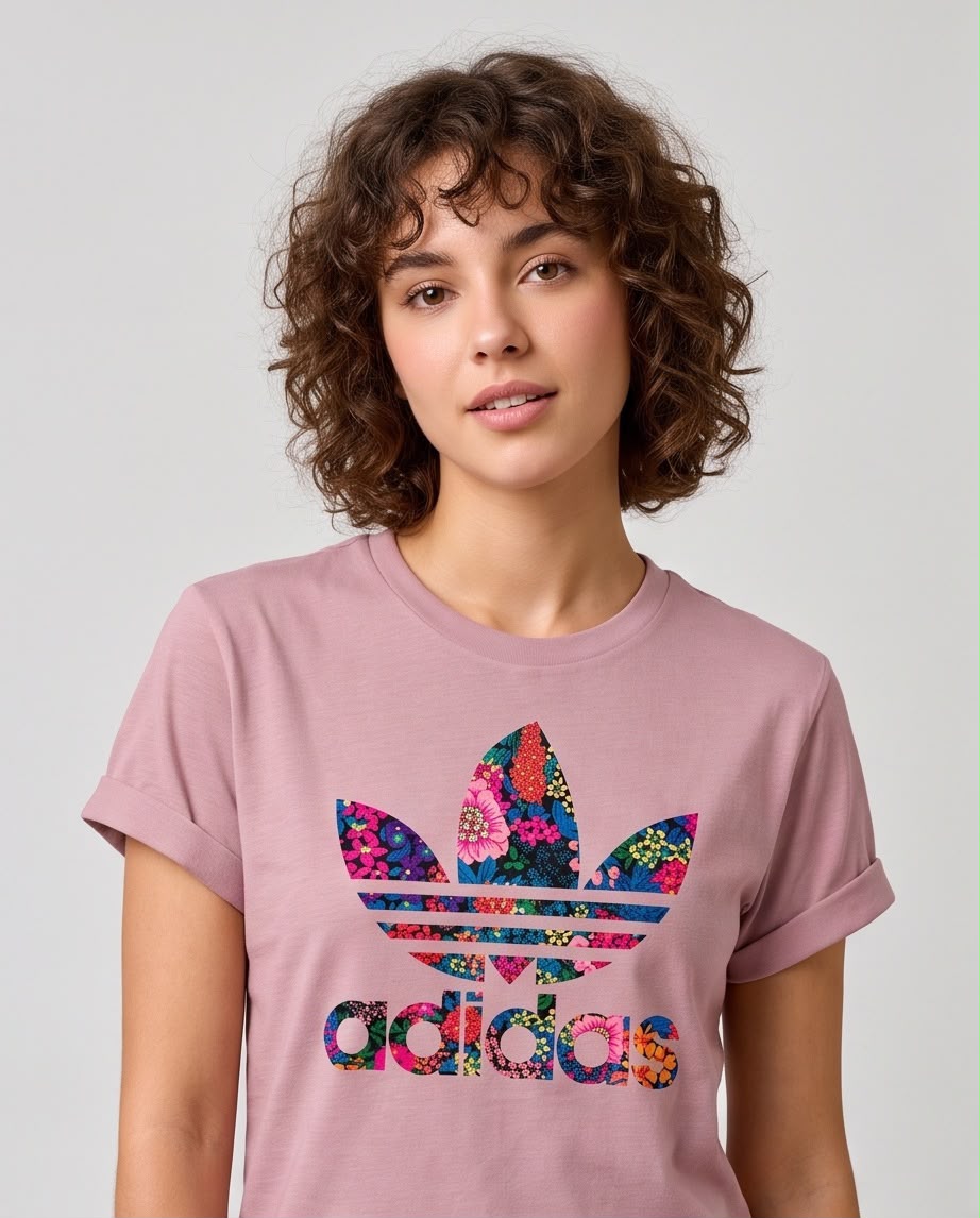 Detalle del estampado adidas trébol de flores multicolor