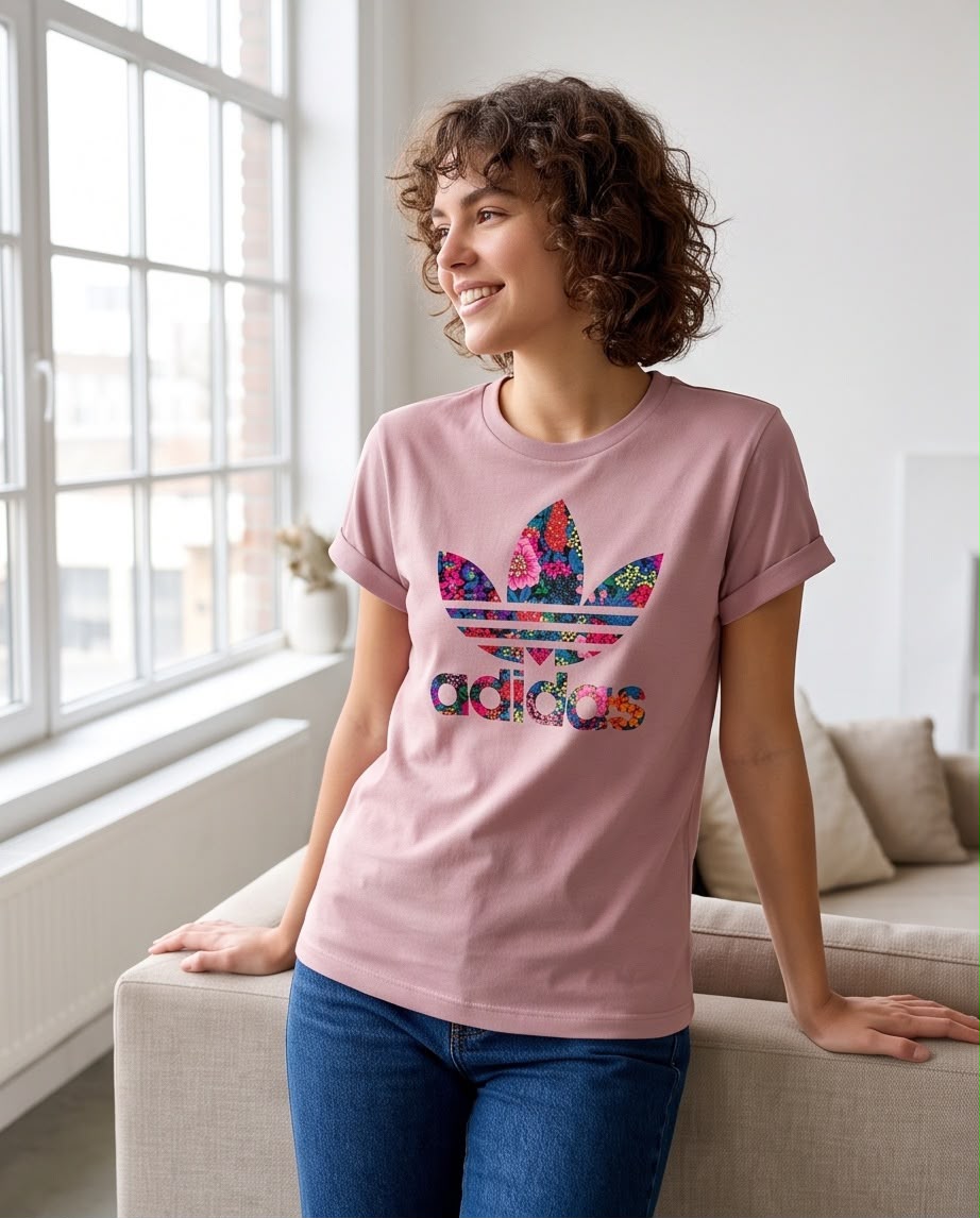 Camiseta rosa viejo de mujer adidas trébol floral, vista frontal