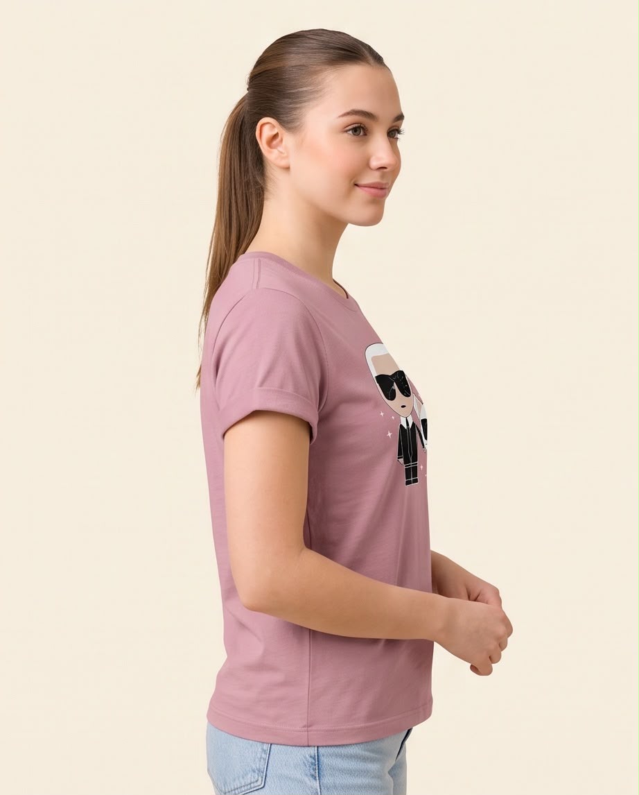 Camiseta rosa viejo Karl Lagerfeld y Choupette, vista frontal