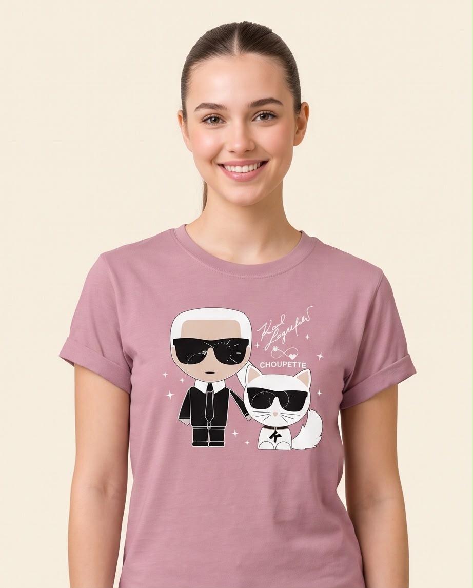 Camiseta rosa viejo Karl Lagerfeld y Choupette, vista lateral