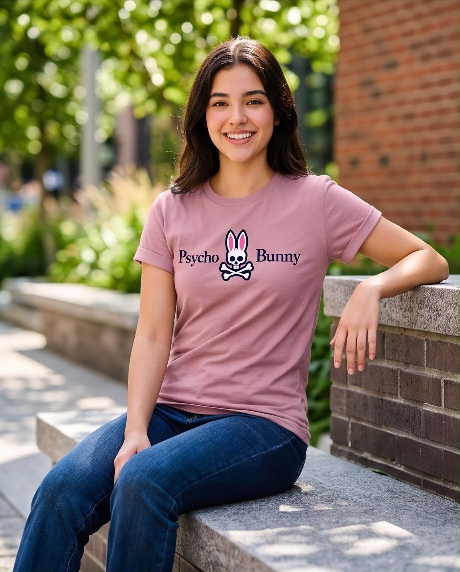 Camiseta rosa viejo Psycho Bunny conejo clásico, vista frontal