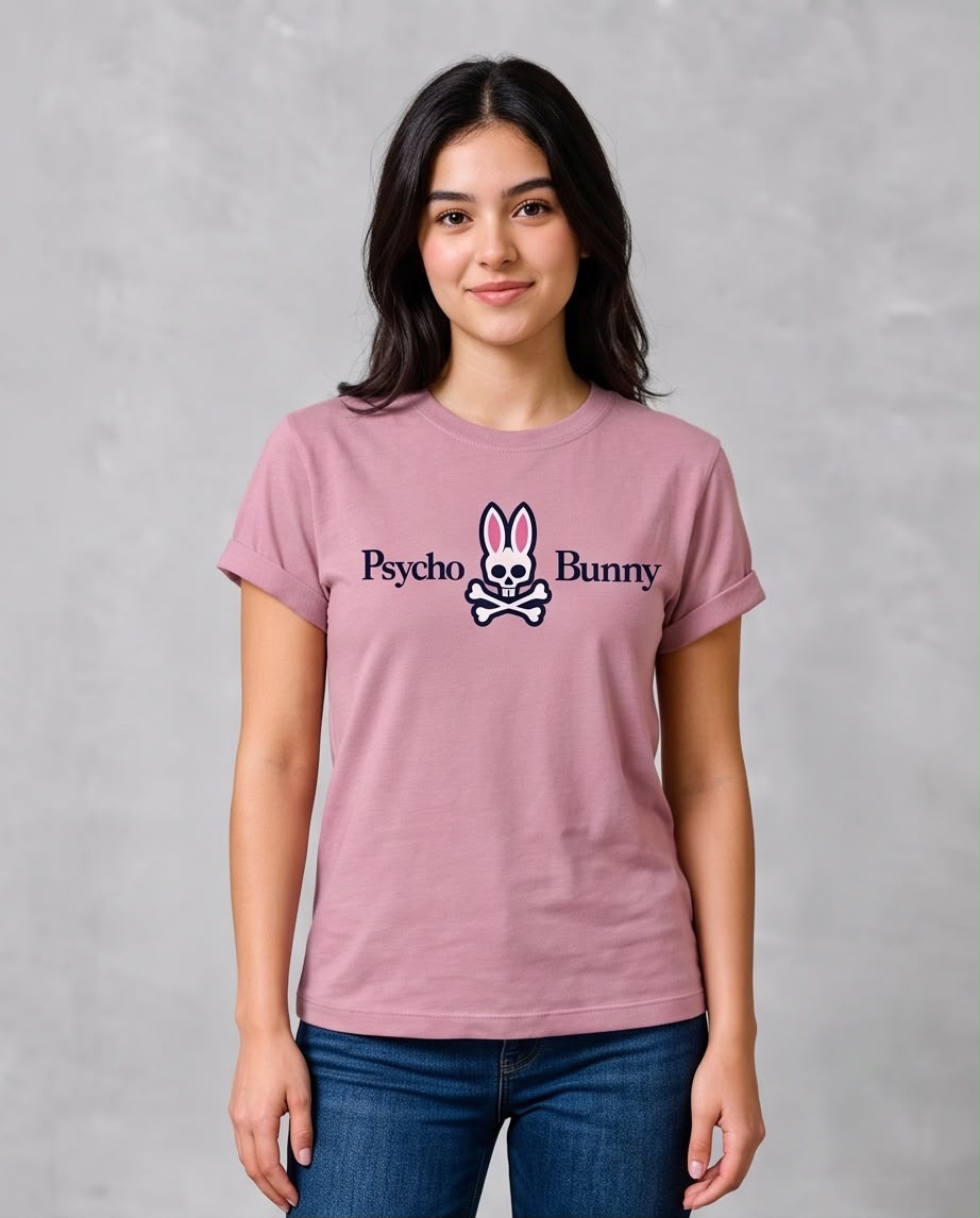 Camiseta rosa viejo Psycho Bunny conejo clásico en vista de medio cuerpo