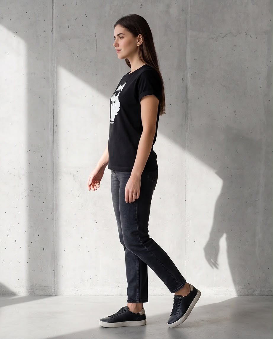 Camiseta negra Choupette con gafas en look casual
