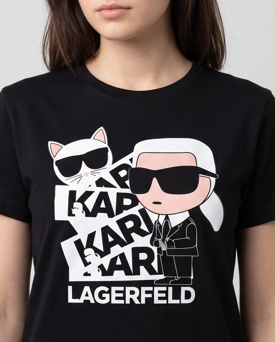 Detalle del estampado Karl y Choupette con KARL repetido
